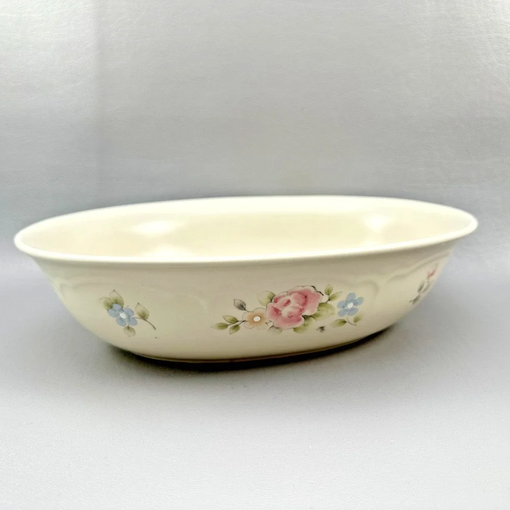 Pfaltzgraff Tea Rose Vegetable Bowl  Pink Floral Stoneware Serving Cottagecore